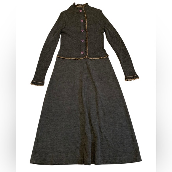 Roncelli Dresses & Skirts - Vintage 70s Roncelli Knit Maxi Sweater Dress - Cardigan Look, Gray Wool Blend 12
